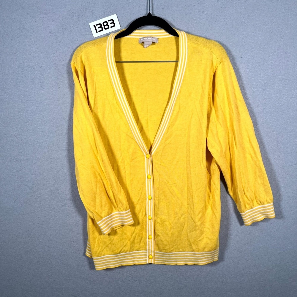 Banana Republic Yellow Striped-Trim Button Cardigan